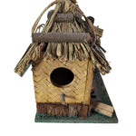 Campsite Cabin Birdhouse Wooden Homemade Handcrafted Tiki Thatch Roof Bark