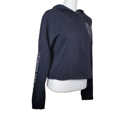 Aeropostale Sweatshirt Cropped Raw Edge Hem Black Hoodie Womens Medium
