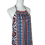 Grever Gute Halter Dress Womems Medium Tribal Patterned Adjustable Orange Bright