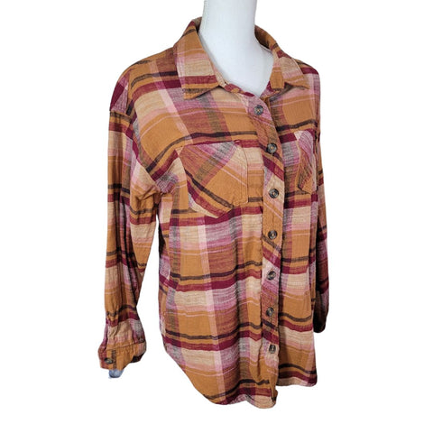 Maurices Plaid Shirt Button Down Long Sleeved Brown Fall Autumn Womens Medium