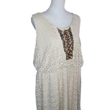 Maurices Plus Dress Womens 2X Doily Eyelet Lace Sleeveless Beaded Sequin Beige