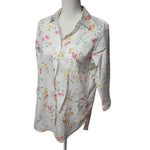 Lands End No Iron Supima Cotton Floral Button Down Shirt Womens Size 6 White