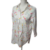Lands End No Iron Supima Cotton Floral Button Down Shirt Womens Size 6 White