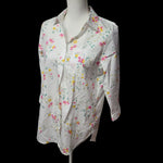 Lands End No Iron Supima Cotton Floral Button Down Shirt Womens Size 6 White