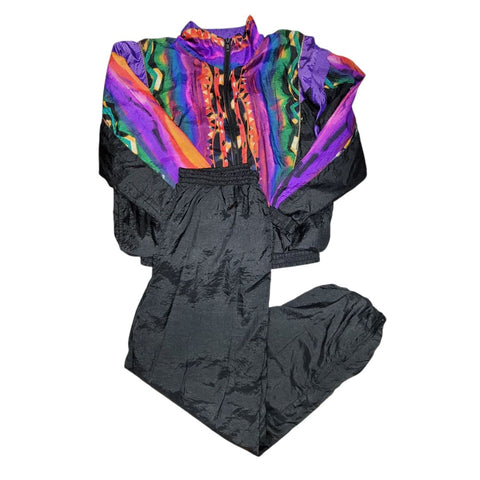 Kuma Sport Nylon Sweatsuit Jacket Pant Vintage Purple Zipper Vintage Large Black