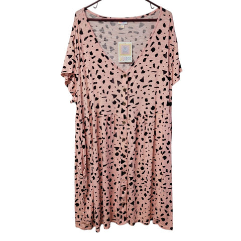 Lularoe Heidi Dress Knee Length Plus Size Womens 3X Pink Pockets Short Sleeve