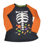 Halloween Candy Corn Pajama Set Boys Medium 8 10 Orange Black Skeleton Fleece