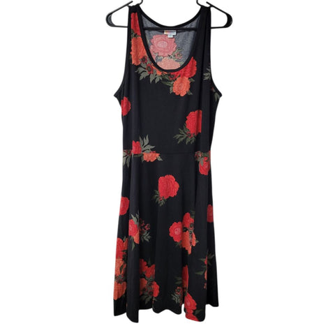 Lularoe Dress Sleeveless Black Red Roses Pockets Womens 2X Basic Classy
