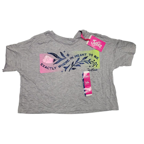 Justice Meant To Be T Shirt Girls Small 5 6 Glitter Tags Gray Short Sleeve