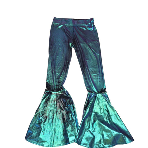 Mermaid Flare Leg Pants Costume Green Shiny Girls Large