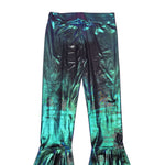 Mermaid Flare Leg Pants Costume Green Shiny Girls Large