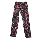 Candy Cane Leggings Fleece Soft Warm Black Red Christmas Holiday Girls Medium