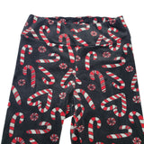 Candy Cane Leggings Fleece Soft Warm Black Red Christmas Holiday Girls Medium