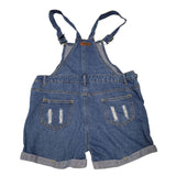 Overall Shorts Jean Denim Distressed Womens Small 4 6 Blue Button Sides Pockets