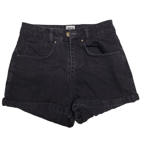 ASOS Black denim shorts womens size 4 high rise rolled hem cotton