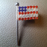 Pair Of Rhinestone American Flag Brooch Pins With Gold & Silver Tones