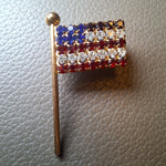 Pair Of Rhinestone American Flag Brooch Pins With Gold & Silver Tones