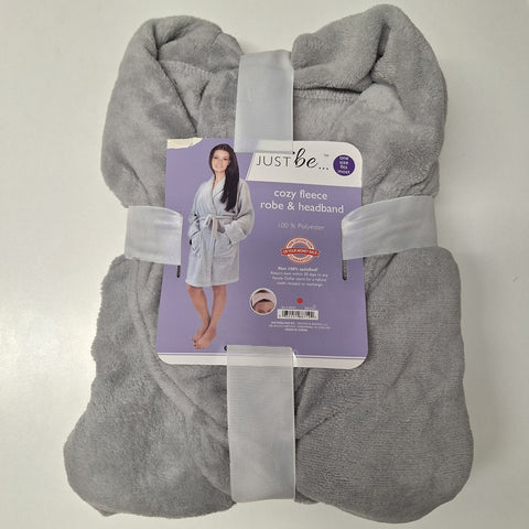 Just Be Cozy Fleece Robe Soft Gray Plush Polyester One Size Fits Most