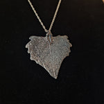 Leaf Shaped Silver Pendant Necklace Intricate Detailed 22 Inch Chain