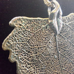 Leaf Shaped Silver Pendant Necklace Intricate Detailed 22 Inch Chain