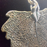 Leaf Shaped Silver Pendant Necklace Intricate Detailed 22 Inch Chain