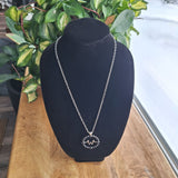 Silver Tone Necklace Black Circle W Pendant 22 Inch Chain Wonda Willow Whitney