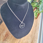 Silver Tone Necklace Black Circle W Pendant 22 Inch Chain Wonda Willow Whitney