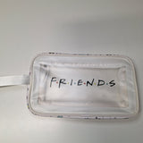 Friends Themed White Travel Cosmetic Bag Doodles Clear Front Window Zip Closure