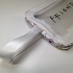 Friends Themed White Travel Cosmetic Bag Doodles Clear Front Window Zip Closure