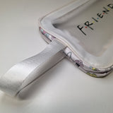 Friends Themed White Travel Cosmetic Bag Doodles Clear Front Window Zip Closure