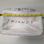 Friends Themed White Travel Cosmetic Bag Doodles Clear Front Window Zip Closure