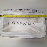Friends Themed White Travel Cosmetic Bag Doodles Clear Front Window Zip Closure