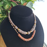Vintage Earthy Clay Stone Beaded Necklaces Set Of 2 With Gold Accents