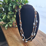 Multistrand Beaded Necklace Sea Shells Wood Beads Long 30 Inch Nautical Tropical
