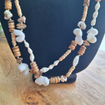Multistrand Beaded Necklace Sea Shells Wood Beads Long 30 Inch Nautical Tropical