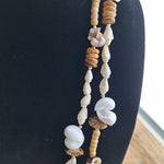 Multistrand Beaded Necklace Sea Shells Wood Beads Long 30 Inch Nautical Tropical
