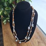 Multistrand Beaded Necklace Sea Shells Wood Beads Long 30 Inch Nautical Tropical