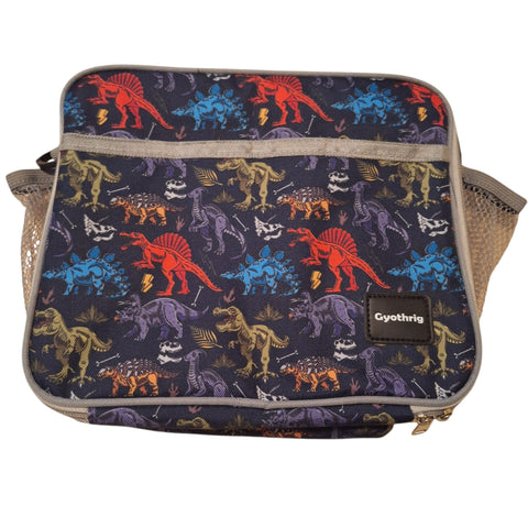 Gyothrig Dinosaur Print Insulated Lunch Bag Shoulder Strap Mesh Pockets School