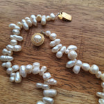 Vintage Freshwater Pearl Necklace Gold Tone Clasp Irregular Shape Elongated