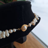 Vintage Freshwater Pearl Necklace Gold Tone Clasp Irregular Shape Elongated