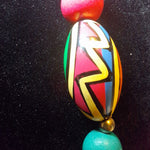 Chunky Wooden Bead Necklace Bright Colorful Geometric Patterns Hook Clasp 90s