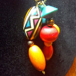 Chunky Wooden Bead Necklace Bright Colorful Geometric Patterns Hook Clasp 90s