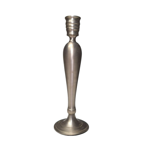 Tall Metallic Candle Holder Felt Base Silver Tone 9 Inch Single