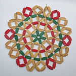 Handcrafted Bamboo Trivet Red Green Accents Round Heat Resistant Mat Deco Center