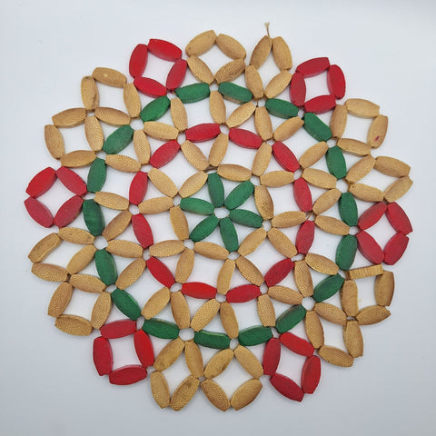 Handcrafted Bamboo Trivet Red Green Accents Round Heat Resistant Mat Deco Center