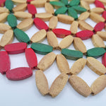 Handcrafted Bamboo Trivet Red Green Accents Round Heat Resistant Mat Deco Center