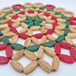 Handcrafted Bamboo Trivet Red Green Accents Round Heat Resistant Mat Deco Center