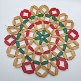 Handcrafted Bamboo Trivet Red Green Accents Round Heat Resistant Mat Deco Center