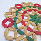 Handcrafted Bamboo Trivet Red Green Accents Round Heat Resistant Mat Deco Center