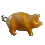 Retro Gold Tone Pig Brooch Rhinestone Eyes Silver Accents Pork Hog Farm Country